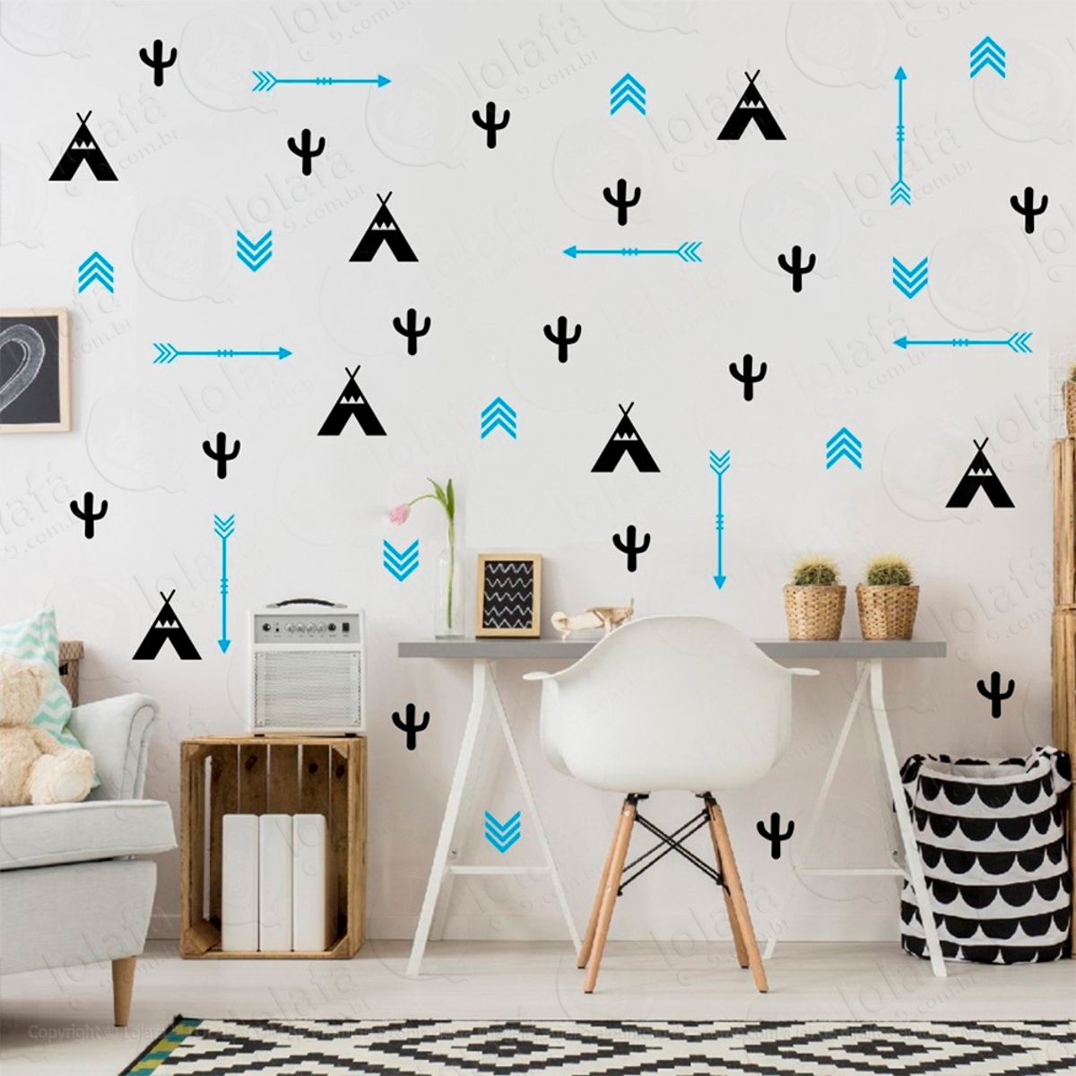 Adesivos Índios 77 Peças Adesivos para Quarto de Bebê Infantil Mod:345