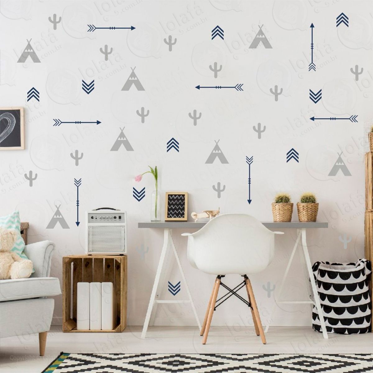 Adesivos Índios 77 Peças Adesivos para Quarto de Bebê Infantil Mod:346