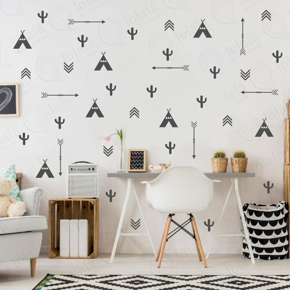 Adesivos Índios 77 Peças Adesivos para Quarto de Bebê Infantil Mod:347