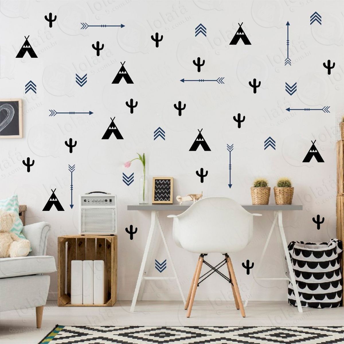 Adesivos Índios 77 Peças Adesivos para Quarto de Bebê Infantil Mod:348