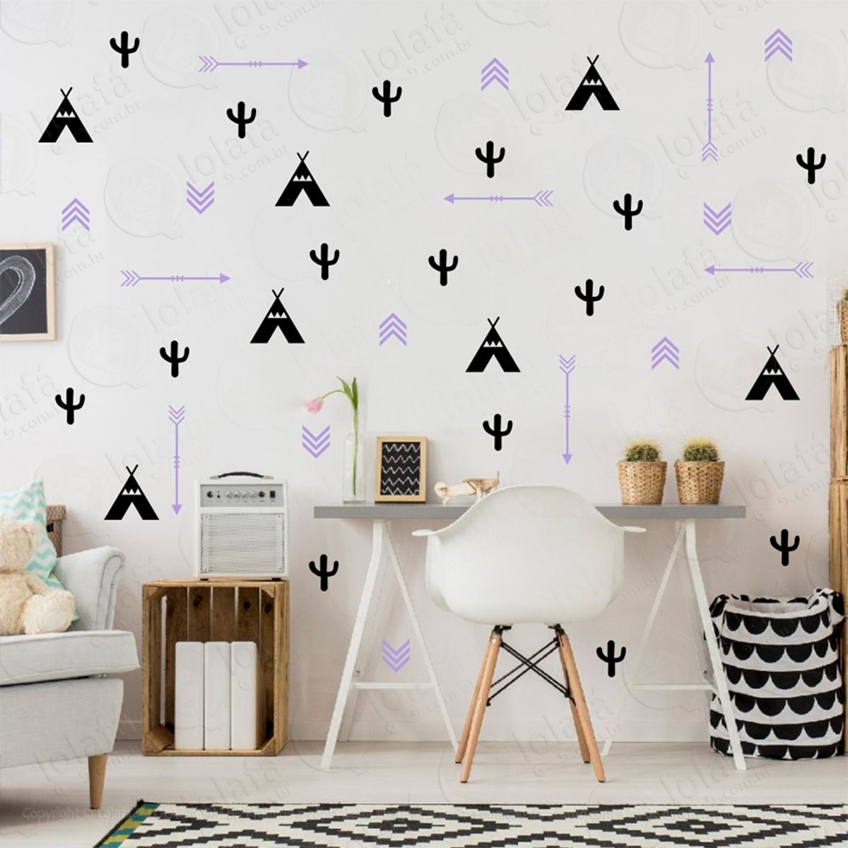 Adesivos Índios 77 Peças Adesivos para Quarto de Bebê Infantil Mod:349