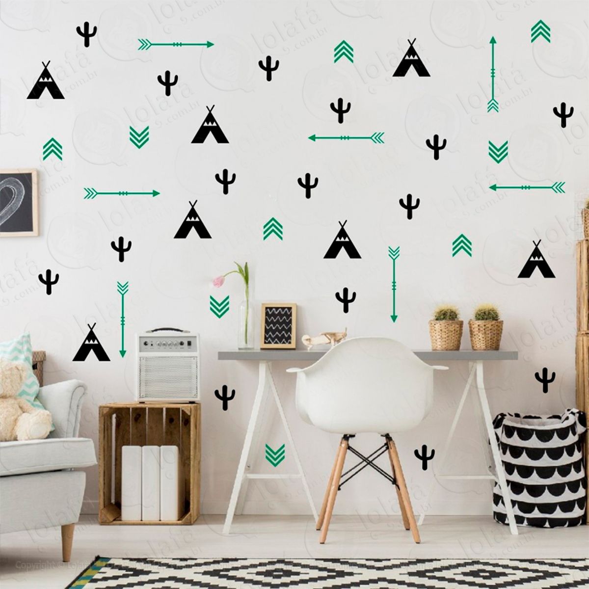 Adesivos Índios 77 Peças Adesivos para Quarto de Bebê Infantil Mod:356