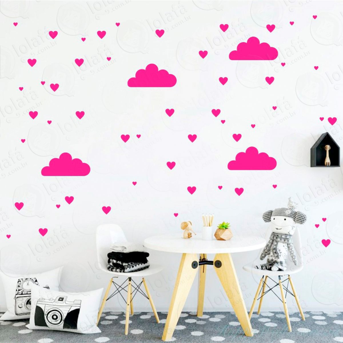 Adesivos Nuvens e Corações 164 Peças Adesivos para Quarto de Bebê Infantil Mod:377