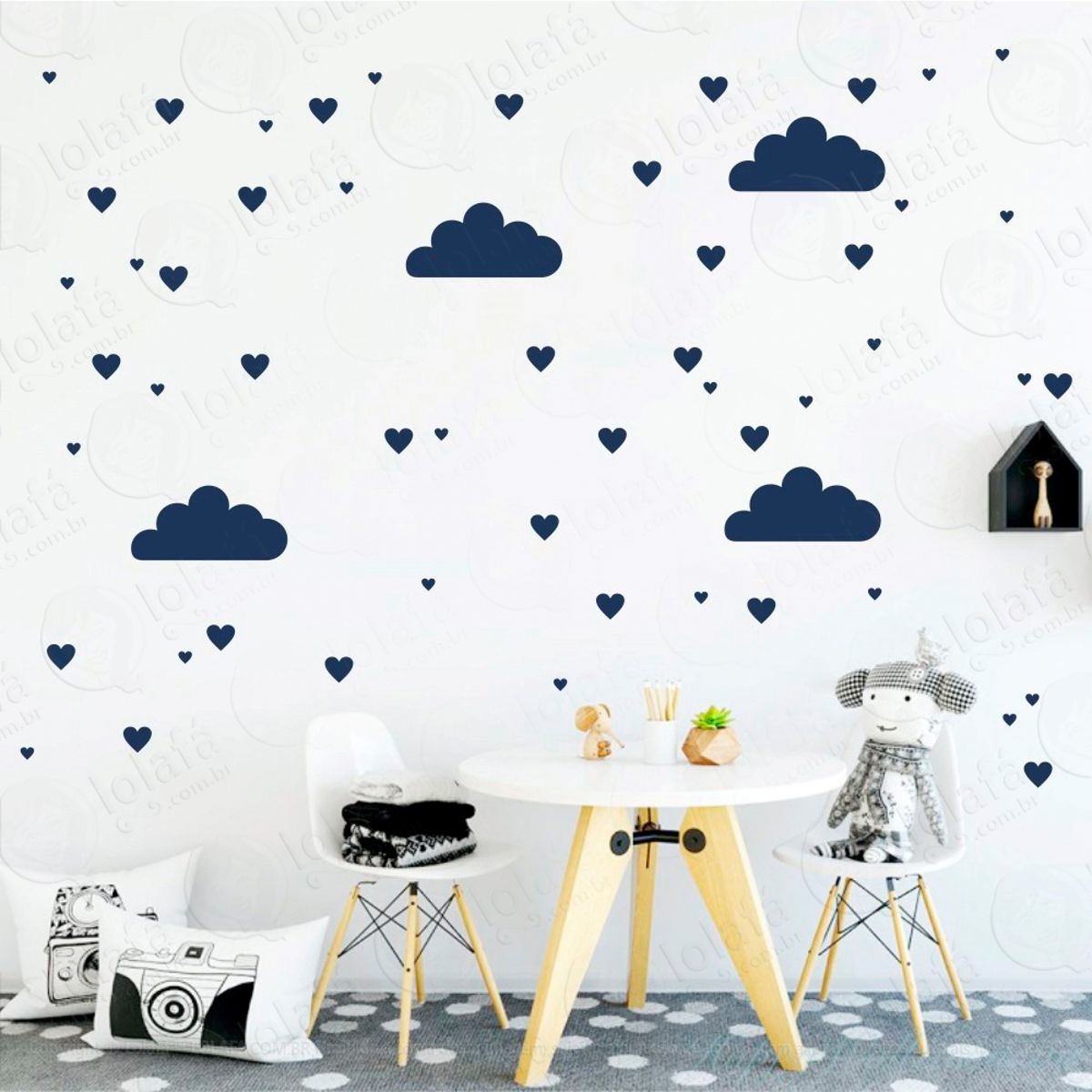 Adesivos Nuvens e Corações 164 Peças Adesivos para Quarto de Bebê Infantil Mod:378