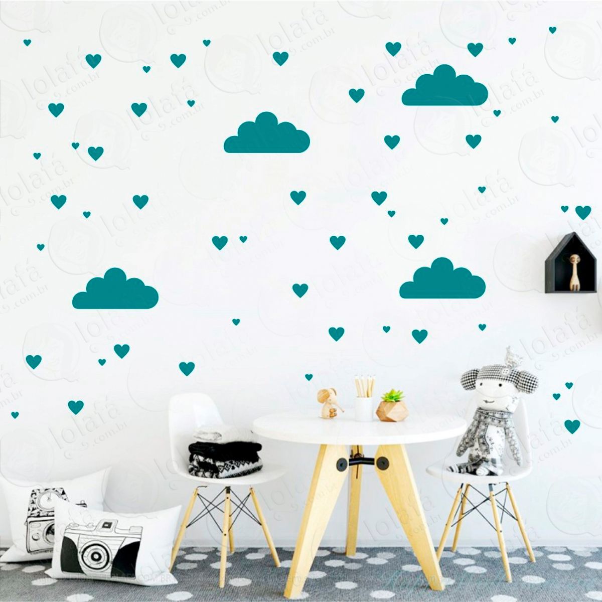 Adesivos Nuvens e Corações 164 Peças Adesivos para Quarto de Bebê Infantil Mod:380