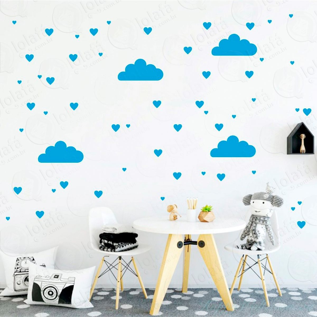 Adesivos Nuvens e Corações 164 Peças Adesivos para Quarto de Bebê Infantil Mod:381