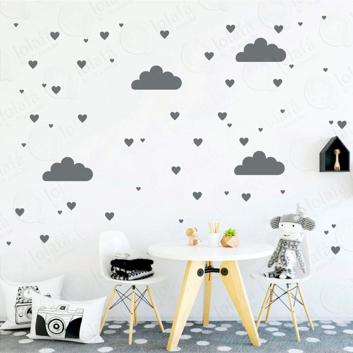 Adesivos Nuvens e Corações 164 Peças Adesivos para Quarto de Bebê Infantil Mod:382