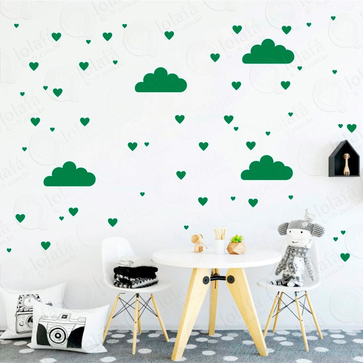 Adesivos Nuvens e Corações 164 Peças Adesivos para Quarto de Bebê Infantil Mod:383