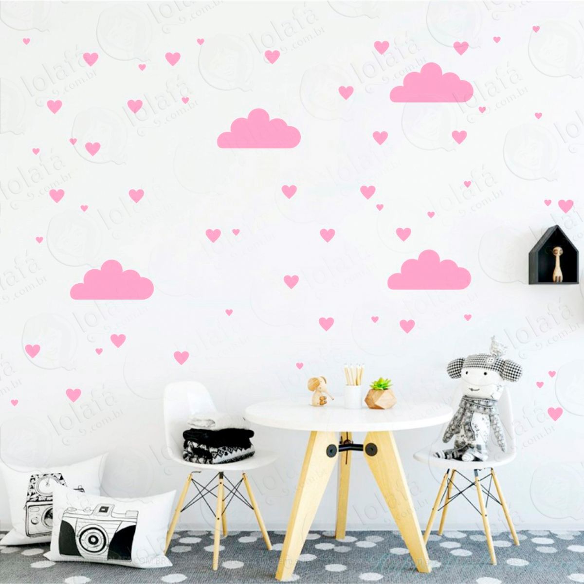 Adesivos Nuvens e Corações 164 Peças Adesivos para Quarto de Bebê Infantil Mod:384