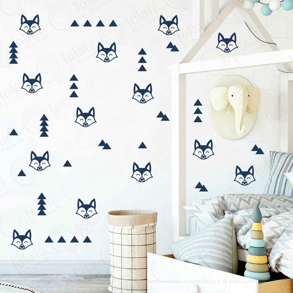 Adesivos Raposa e Triângulos 90 Peças Adesivos para Quarto de Bebê Infantil Mod:386