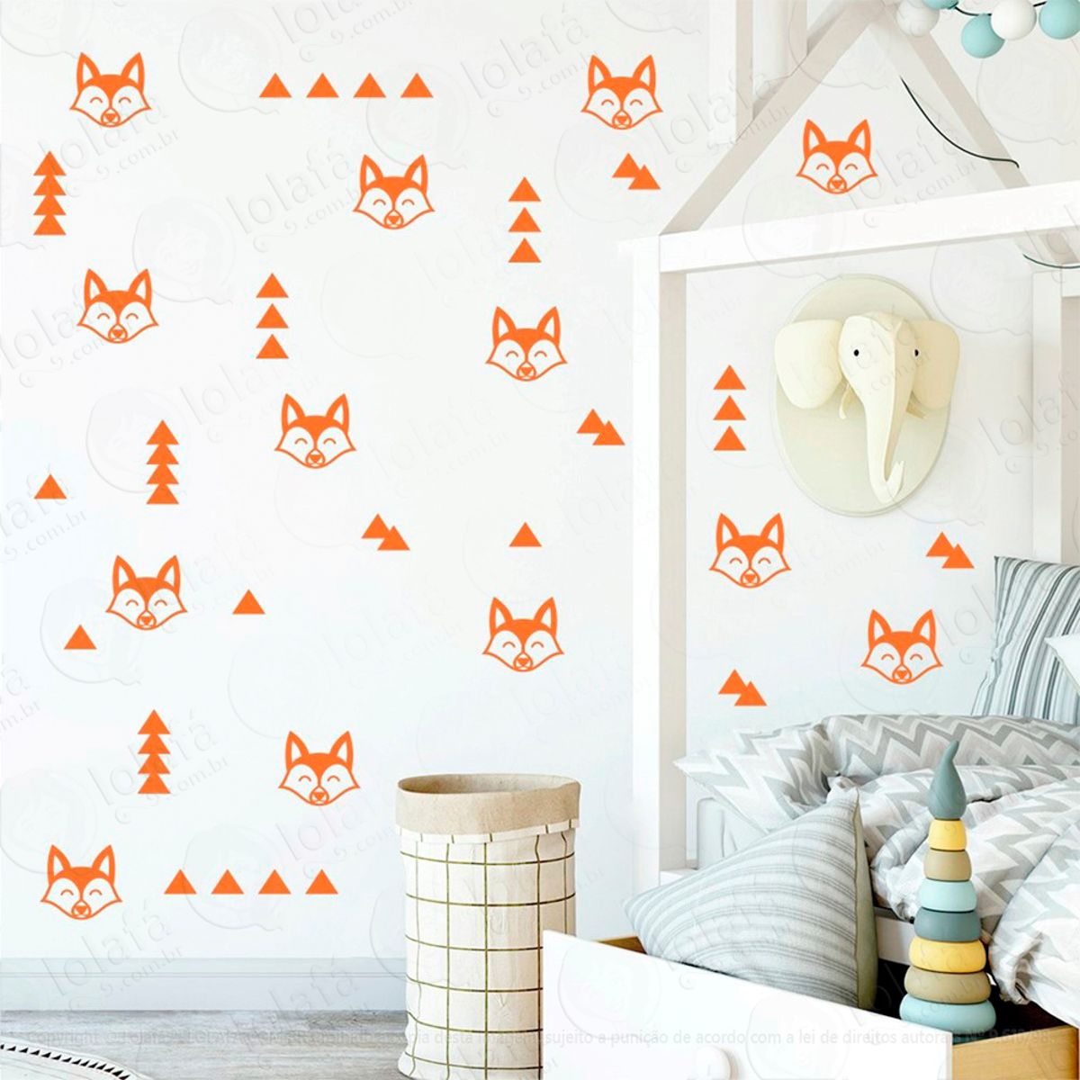 Adesivos Raposa e Triângulos 90 Peças Adesivos para Quarto de Bebê Infantil Mod:389