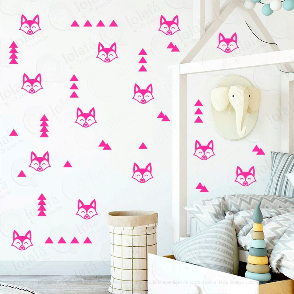 Adesivos Raposa e Triângulos 90 Peças Adesivos para Quarto de Bebê Infantil Mod:390