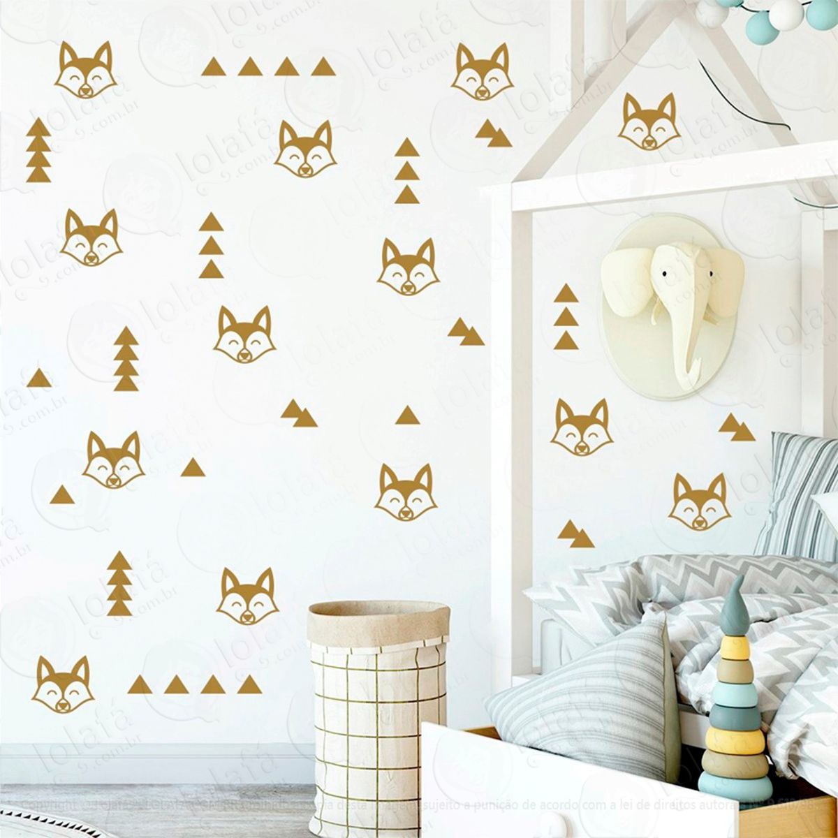 Adesivos Raposa e Triângulos 90 Peças Adesivos para Quarto de Bebê Infantil Mod:392