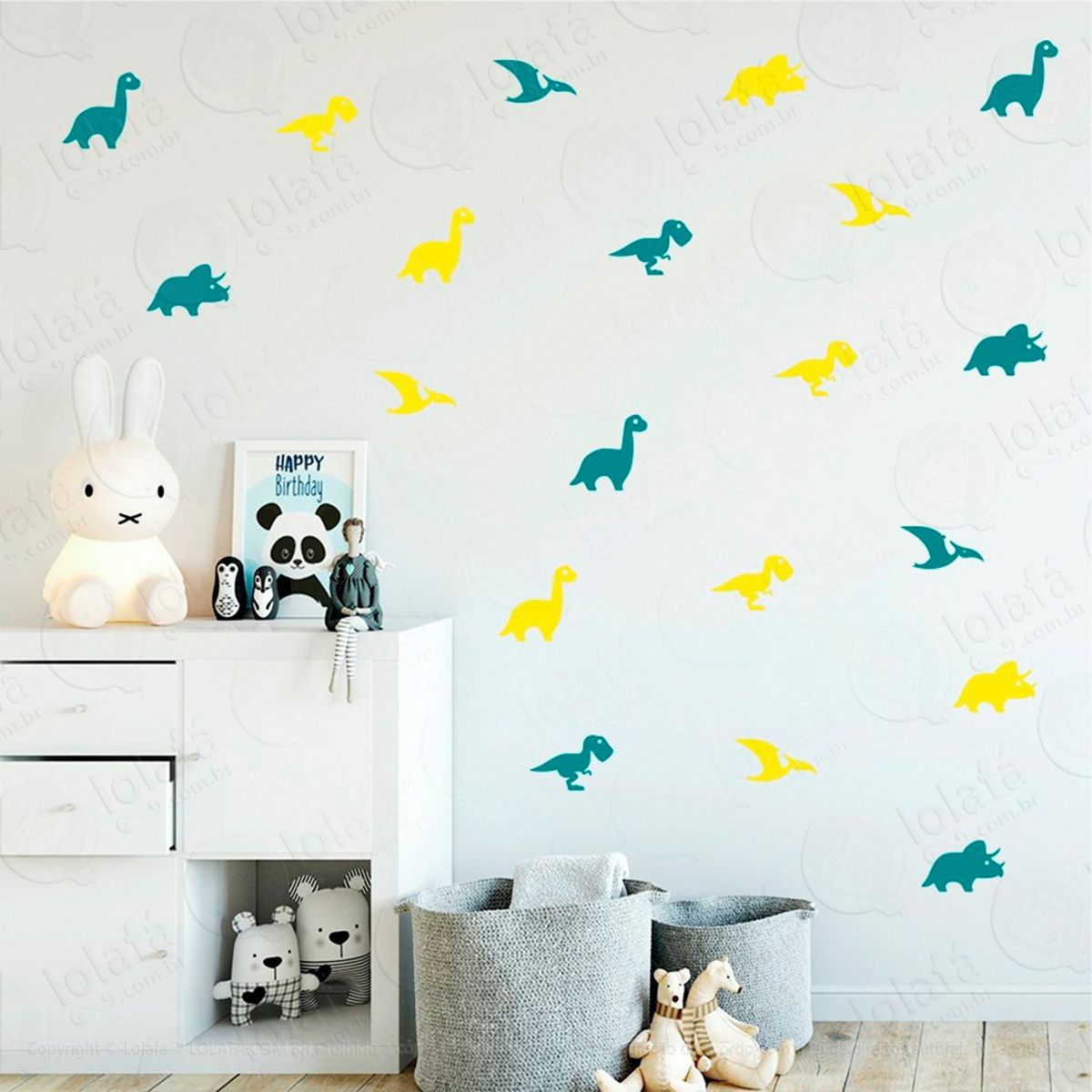 Adesivos Dinossauros 64 Peças Adesivos para Quarto de Bebê Infantil Mod:430