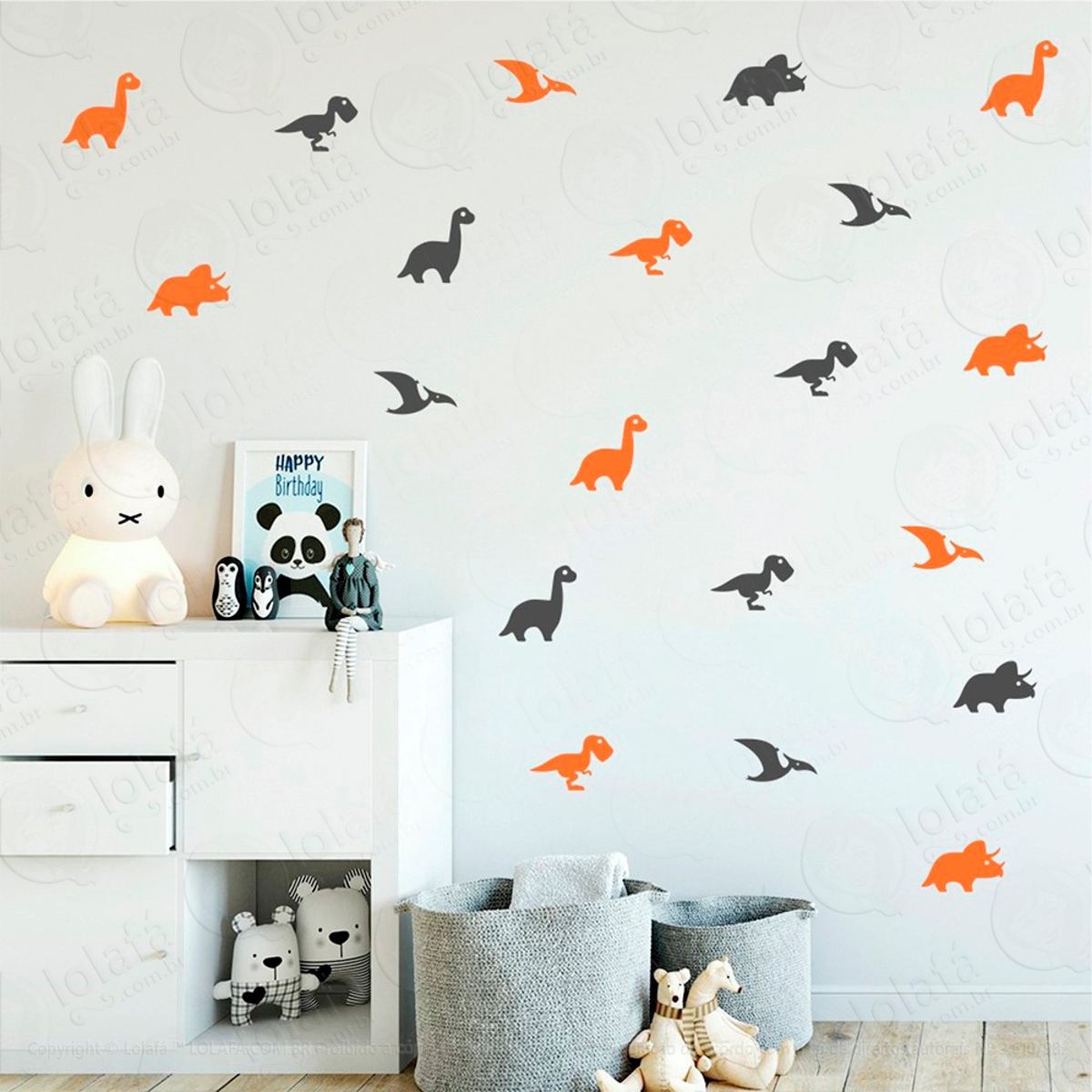 Adesivos Dinossauros 64 Peças Adesivos para Quarto de Bebê Infantil Mod:434