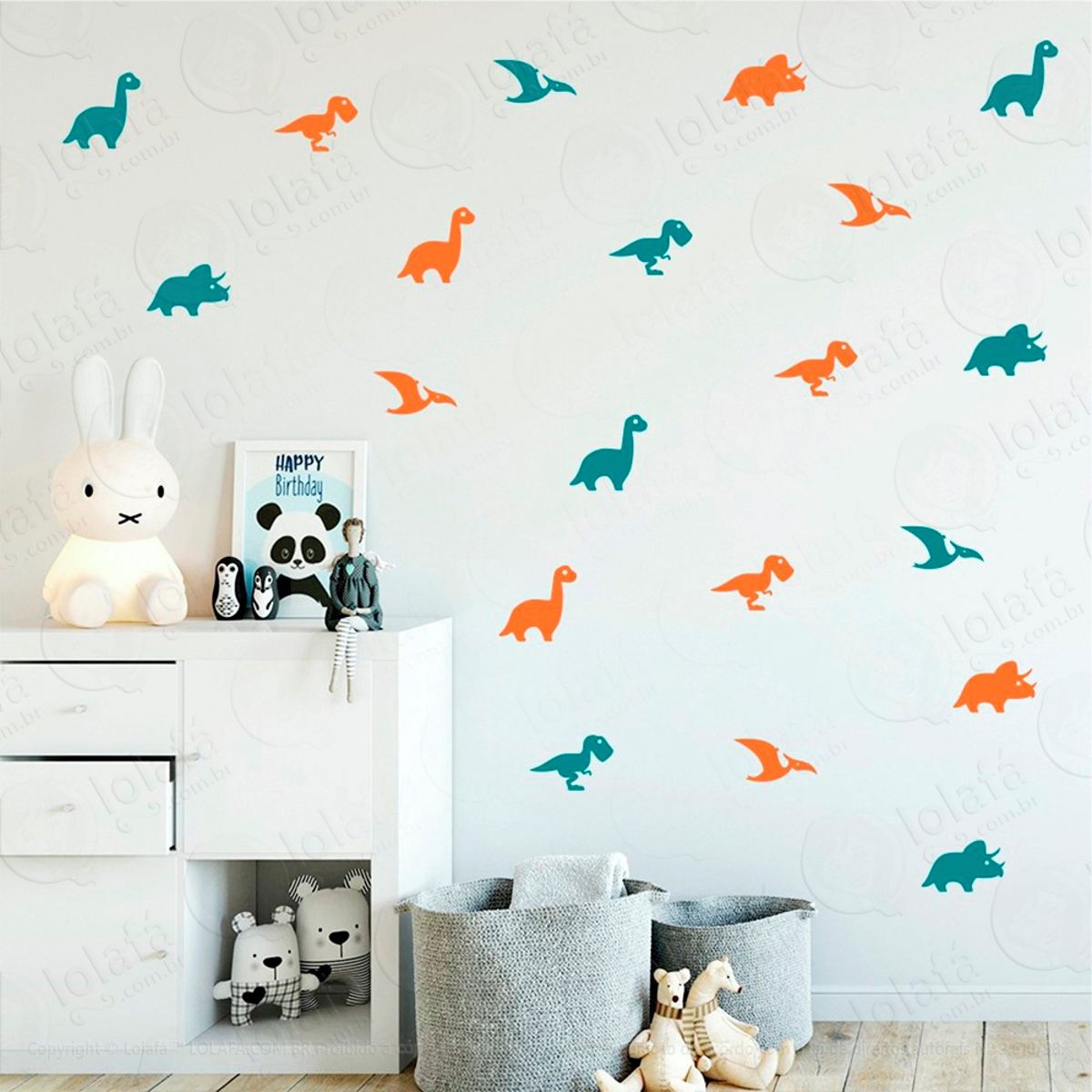 Adesivos Dinossauros 64 Peças Adesivos para Quarto de Bebê Infantil Mod:441