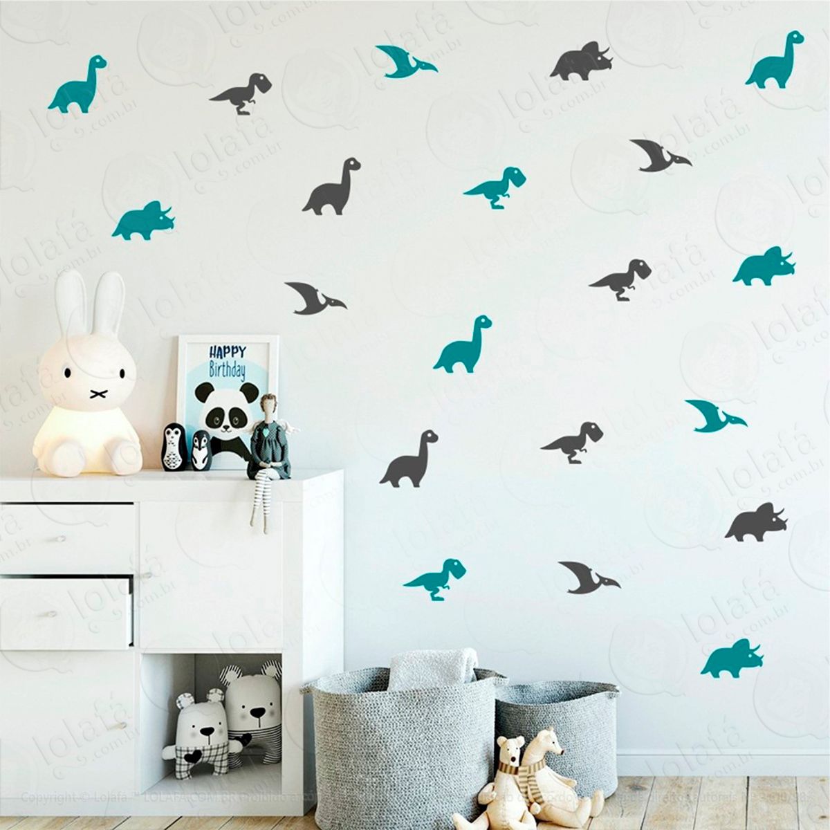 Adesivos Dinossauros 64 Peças Adesivos para Quarto de Bebê Infantil Mod:443