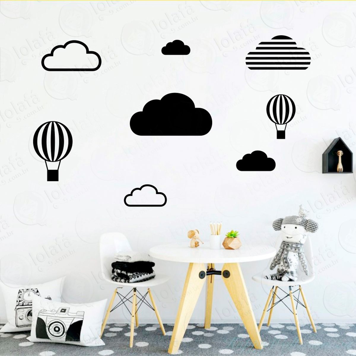 Adesivos Nuvens e Balões 8 Peças Adesivos para Quarto de Bebê Infantil Mod:464