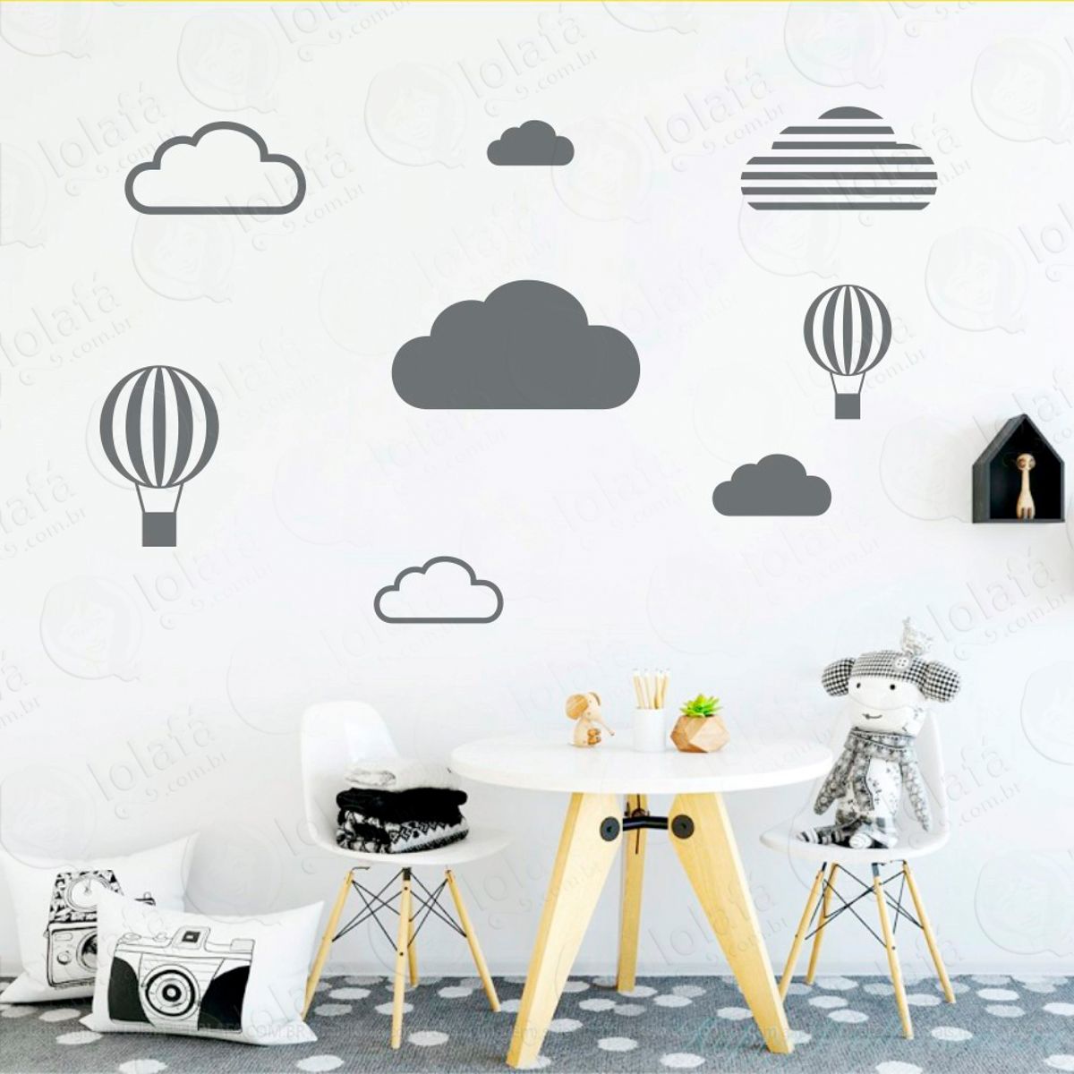 Adesivos Nuvens e Balões 8 Peças Adesivos para Quarto de Bebê Infantil Mod:466
