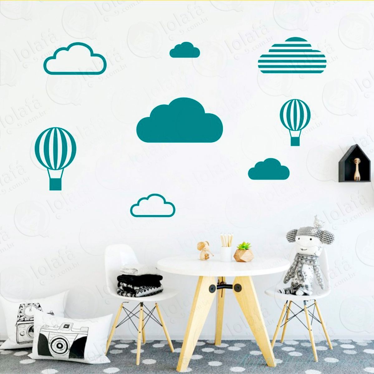 Adesivos Nuvens e Balões 8 Peças Adesivos para Quarto de Bebê Infantil Mod:467