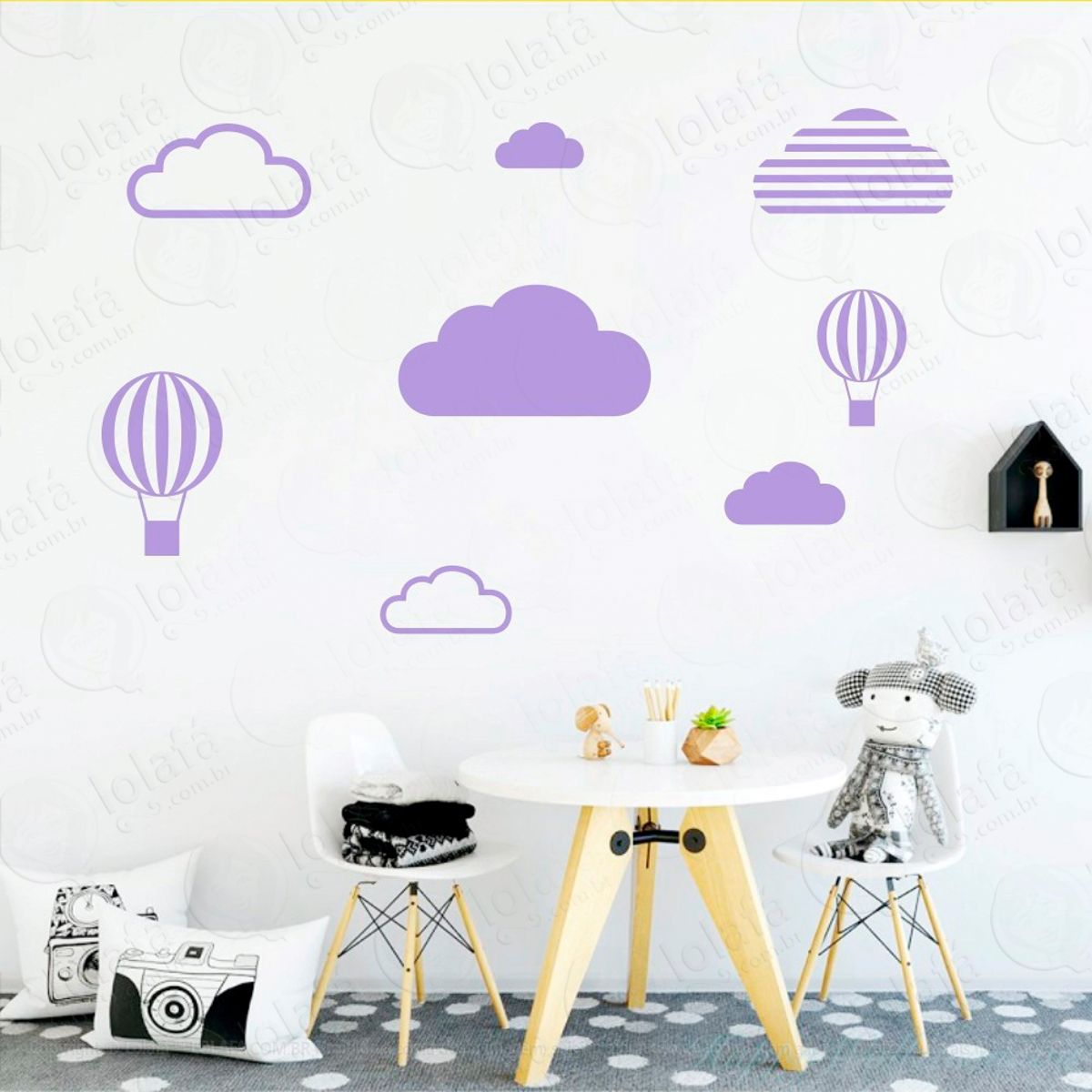 Adesivos Nuvens e Balões 8 Peças Adesivos para Quarto de Bebê Infantil Mod:468