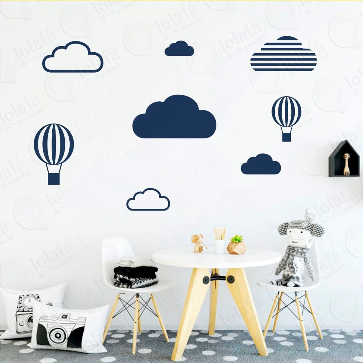 Adesivos Nuvens e Balões 8 Peças Adesivos para Quarto de Bebê Infantil Mod:469