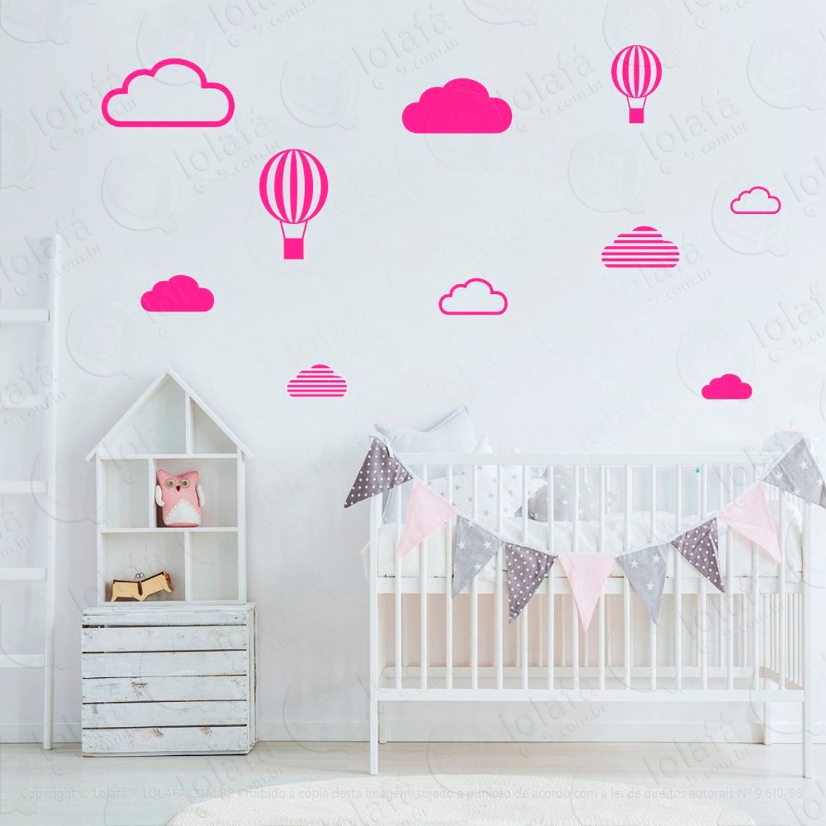 Adesivos Nuvens e Balões 10 Peças Adesivos para Quarto de Bebê Infantil Mod:472