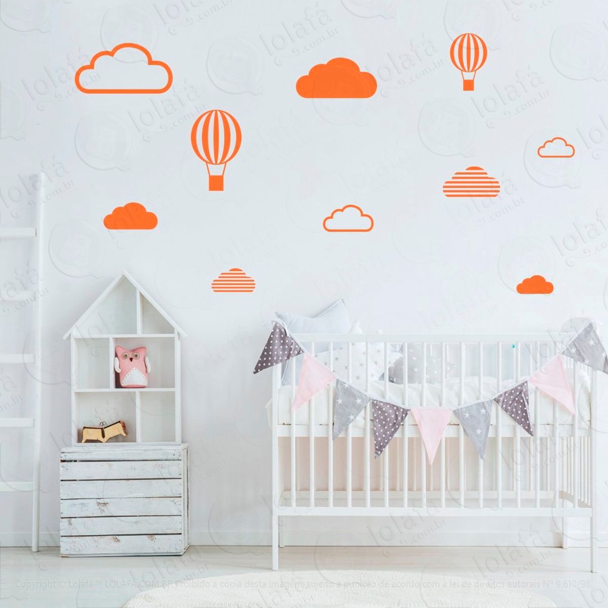 Adesivos Nuvens e Balões 10 Peças Adesivos para Quarto de Bebê Infantil Mod:473