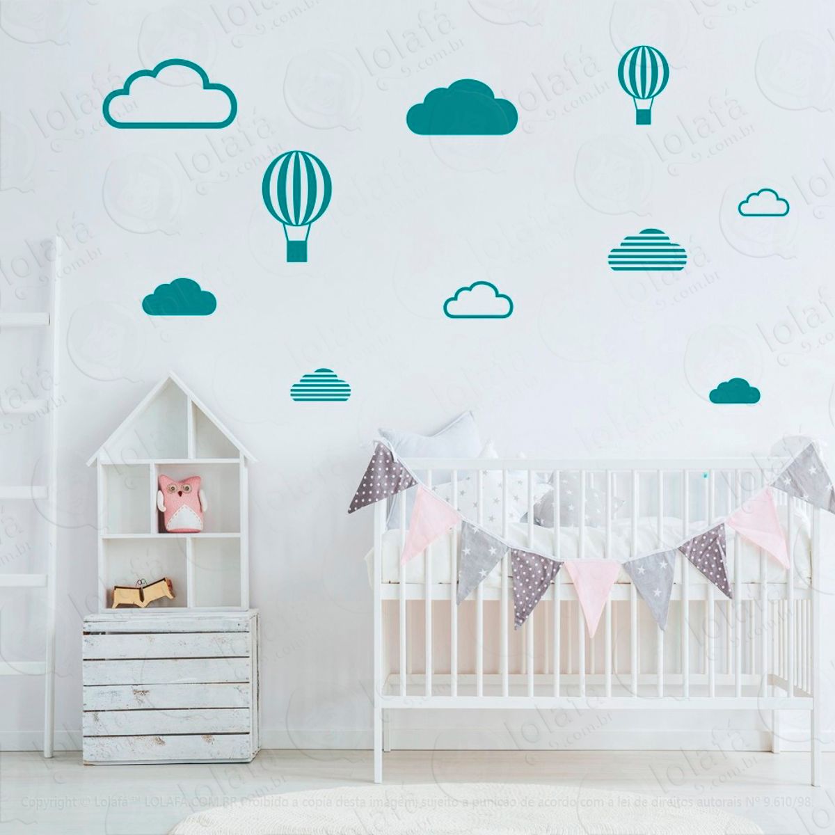 Adesivos Nuvens e Balões 10 Peças Adesivos para Quarto de Bebê Infantil Mod:474