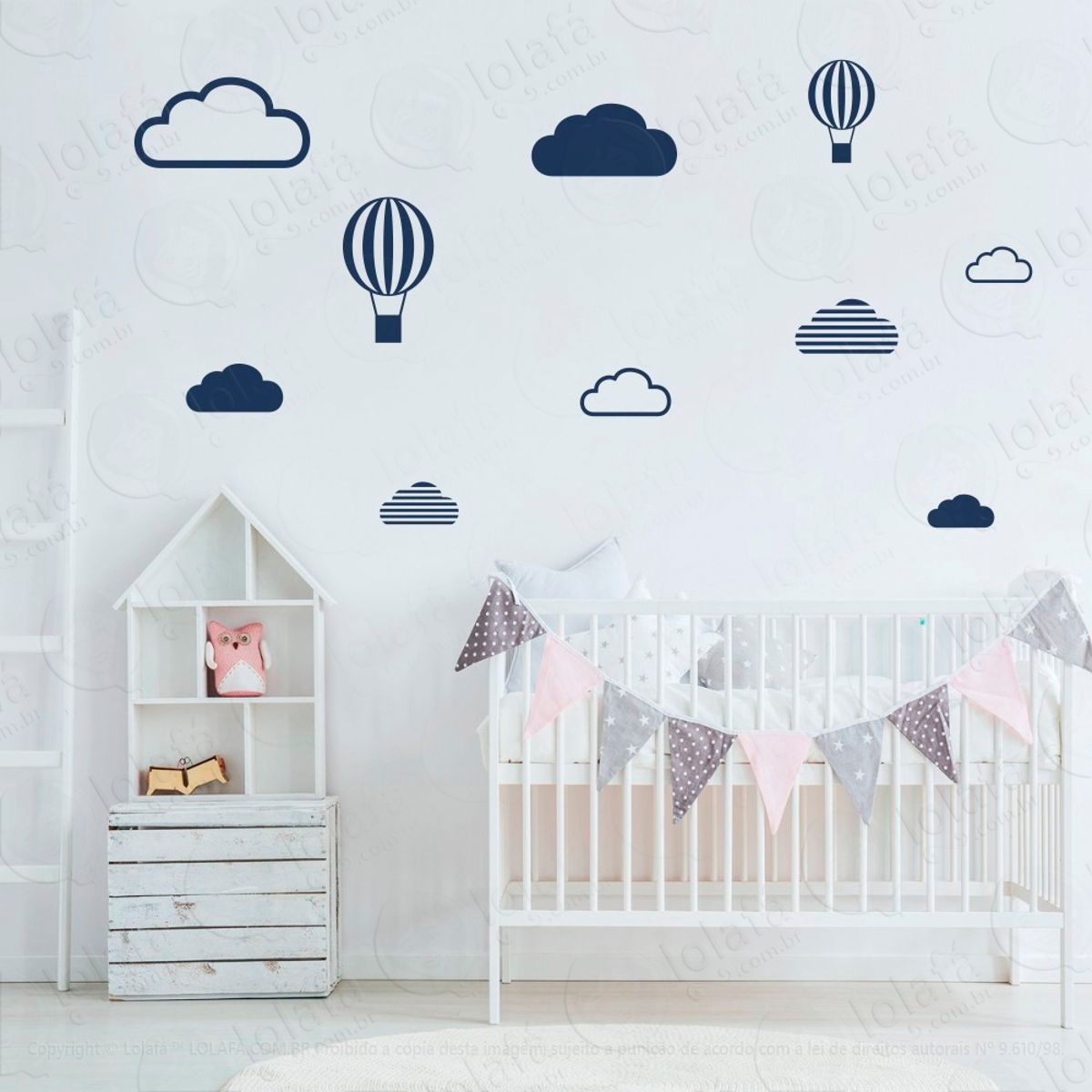 Adesivos Nuvens e Balões 10 Peças Adesivos para Quarto de Bebê Infantil Mod:475