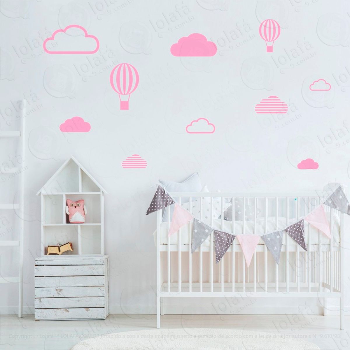 Adesivos Nuvens e Balões 10 Peças Adesivos para Quarto de Bebê Infantil Mod:476