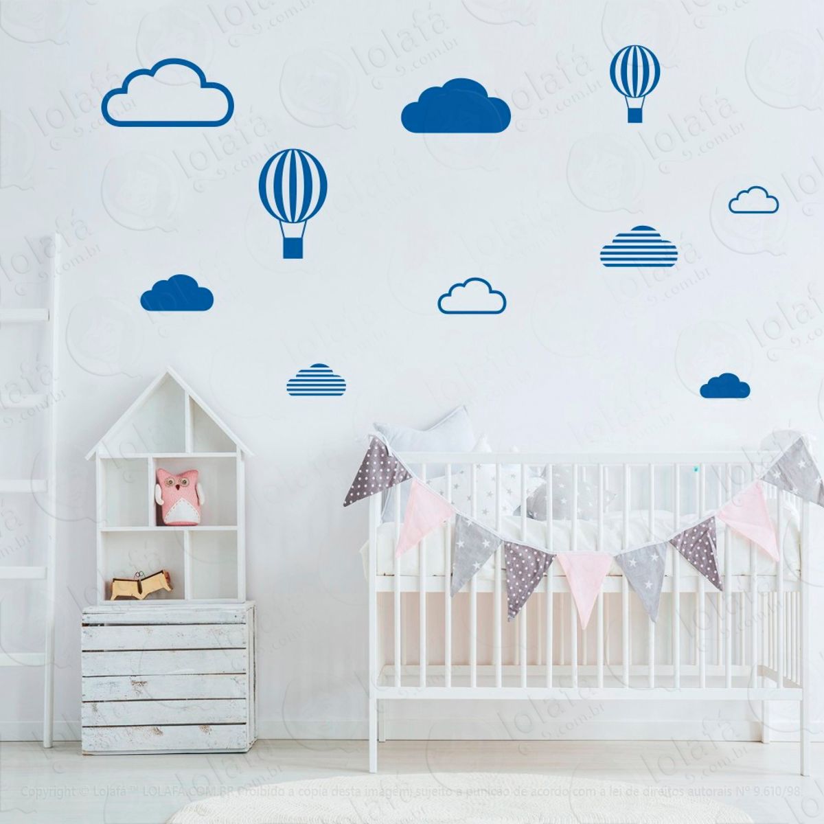 Adesivos Nuvens e Balões 10 Peças Adesivos para Quarto de Bebê Infantil Mod:477