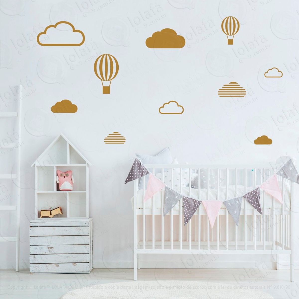Adesivos Nuvens e Balões 10 Peças Adesivos para Quarto de Bebê Infantil Mod:478