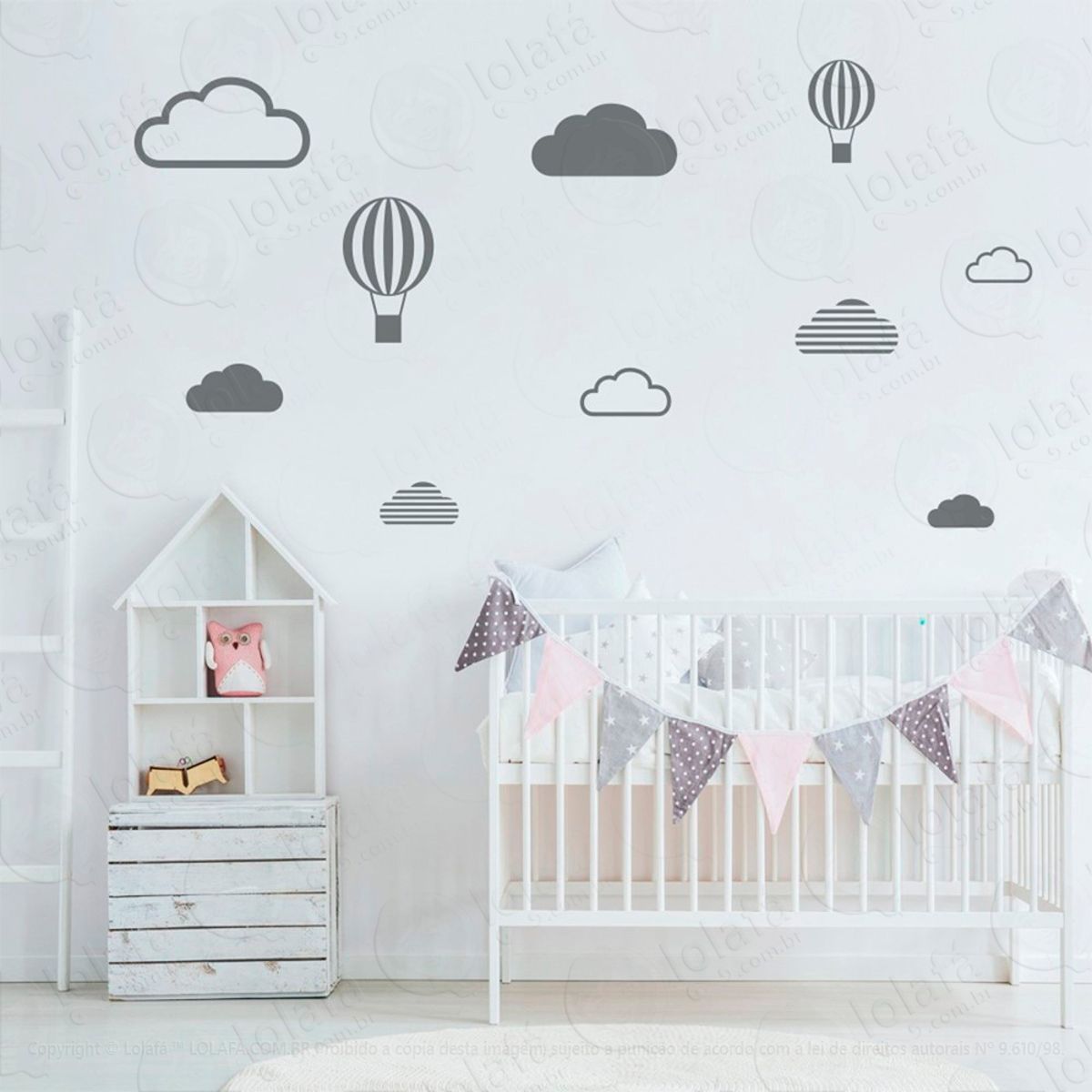 Adesivos Nuvens e Balões 10 Peças Adesivos para Quarto de Bebê Infantil Mod:479