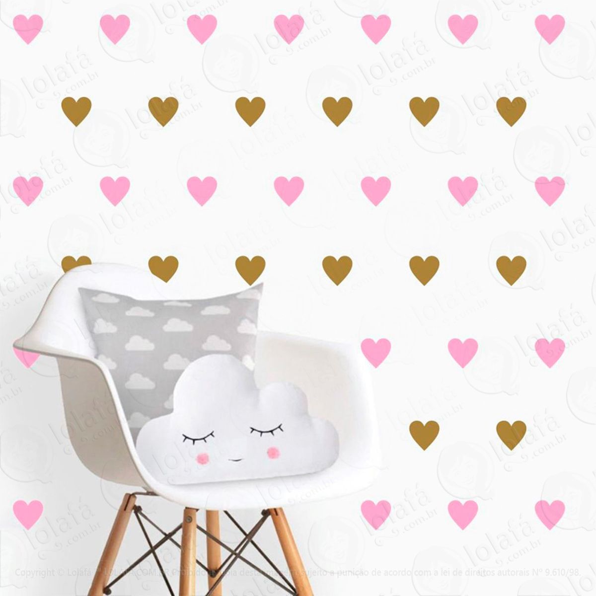 Adesivos Corações 96 Peças Adesivos para Quarto de Bebê Infantil Mod:504
