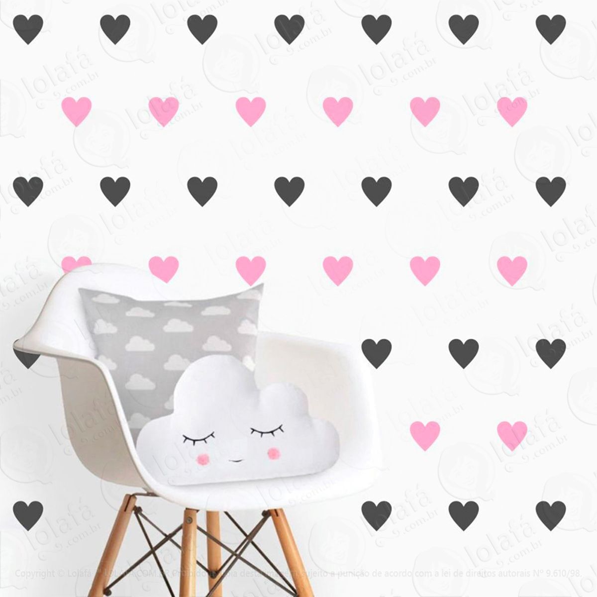 Adesivos Corações 96 Peças Adesivos para Quarto de Bebê Infantil Mod:506