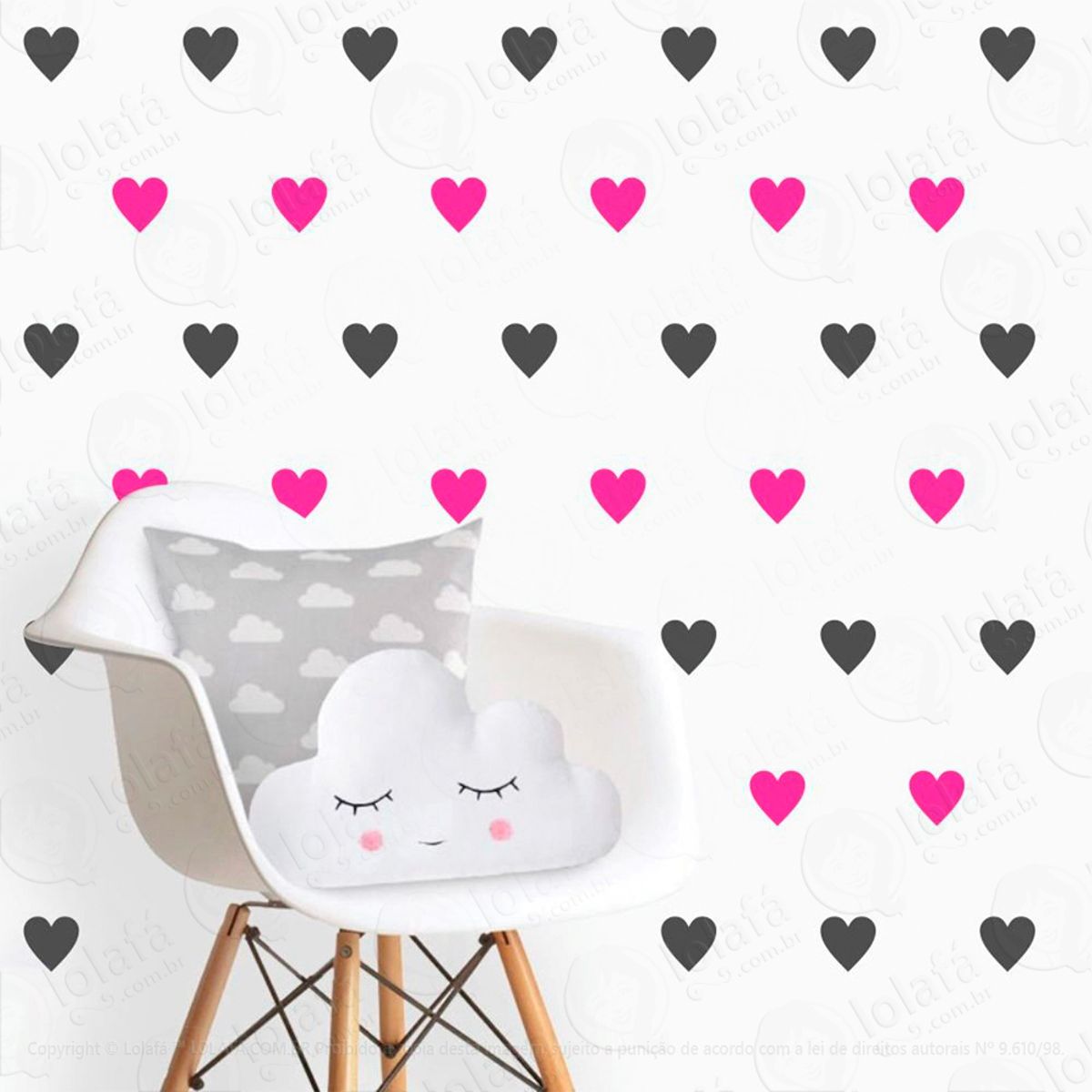 Adesivos Corações 96 Peças Adesivos para Quarto de Bebê Infantil Mod:507