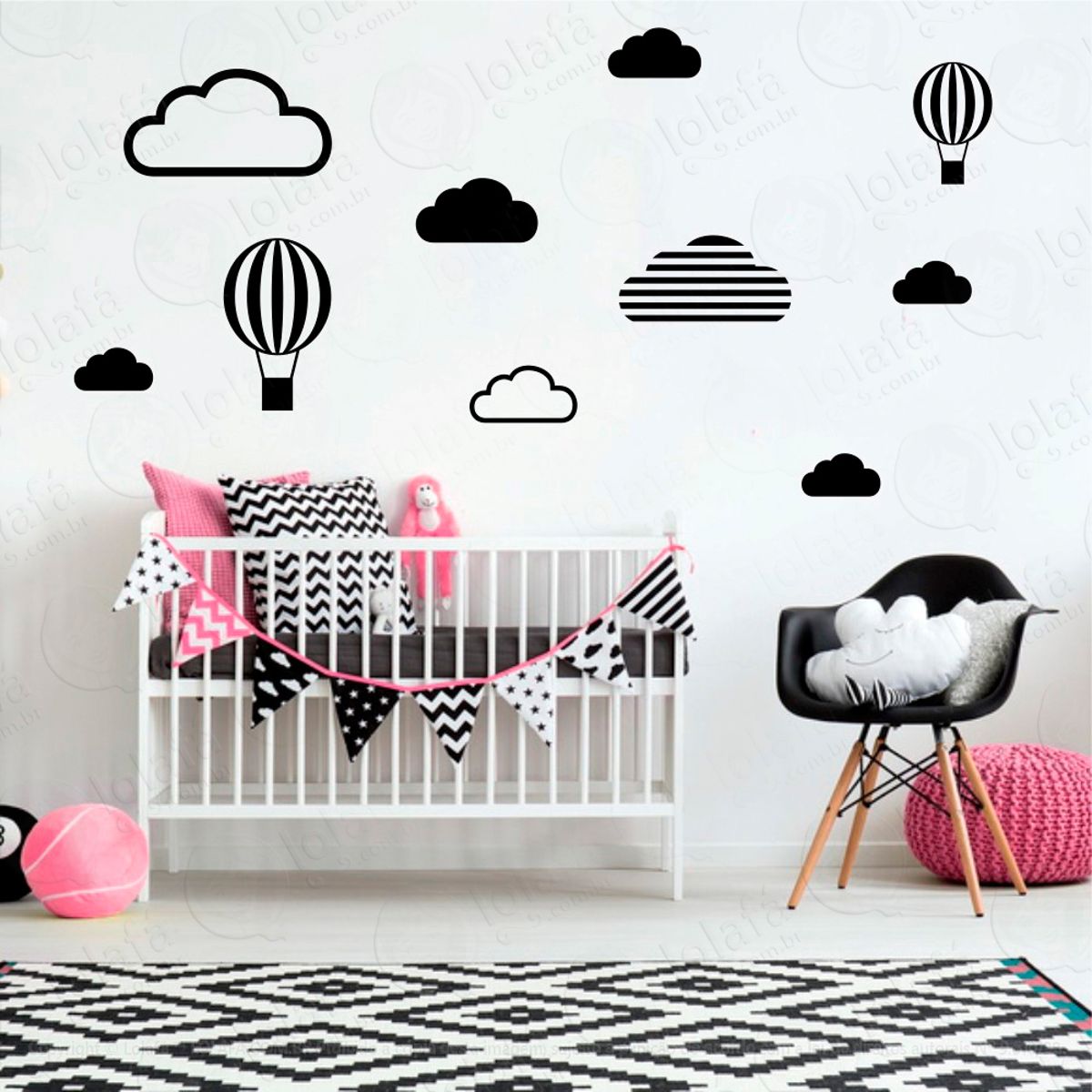Adesivos Nuvens e Balões 10 Peças Adesivos para Quarto de Bebê Infantil Mod:529