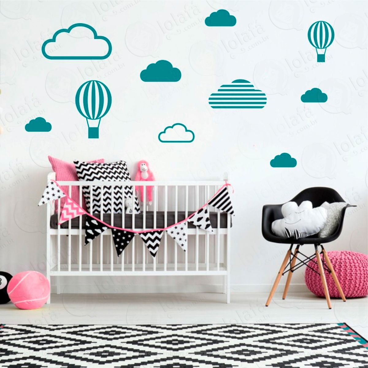 Adesivos Nuvens e Balões 10 Peças Adesivos para Quarto de Bebê Infantil Mod:530