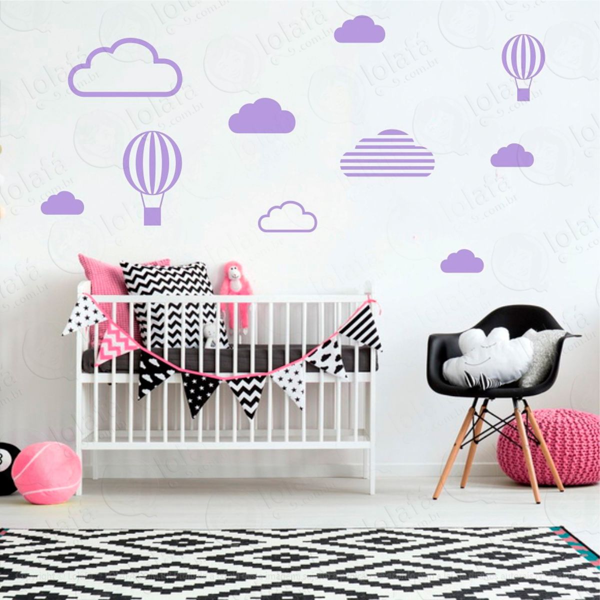Adesivos Nuvens e Balões 10 Peças Adesivos para Quarto de Bebê Infantil Mod:533