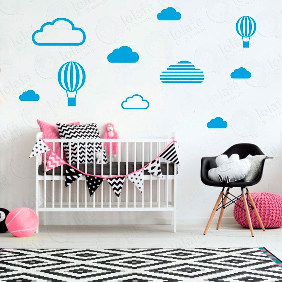 Adesivos Nuvens e Balões 10 Peças Adesivos para Quarto de Bebê Infantil Mod:535
