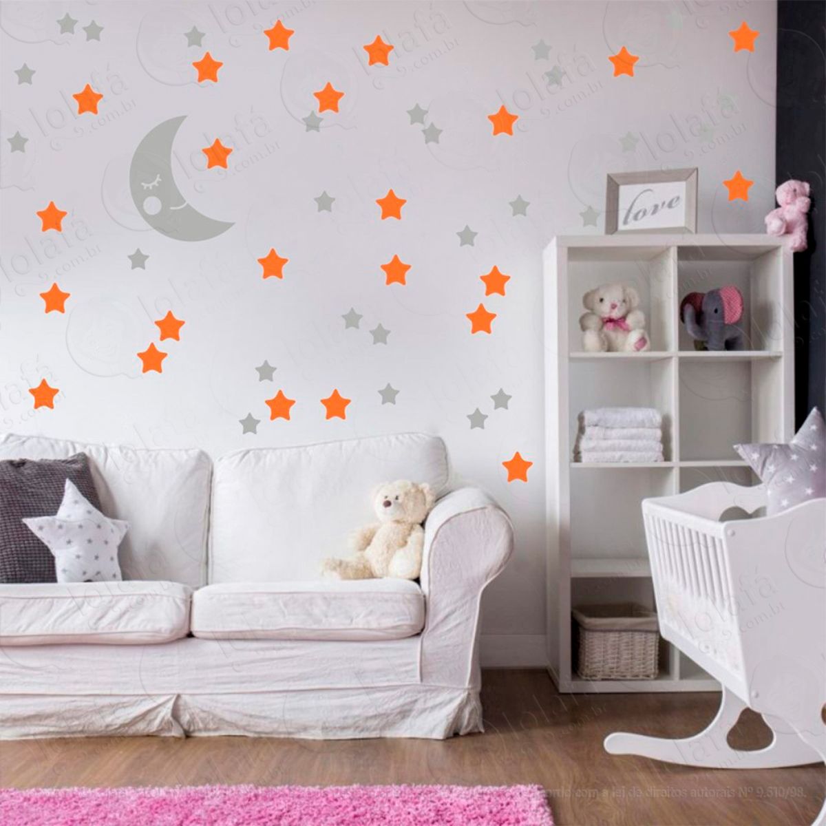 Adesivos Lua e Estrelas 53 Peças Adesivos para Quarto de Bebê Infantil Mod:577