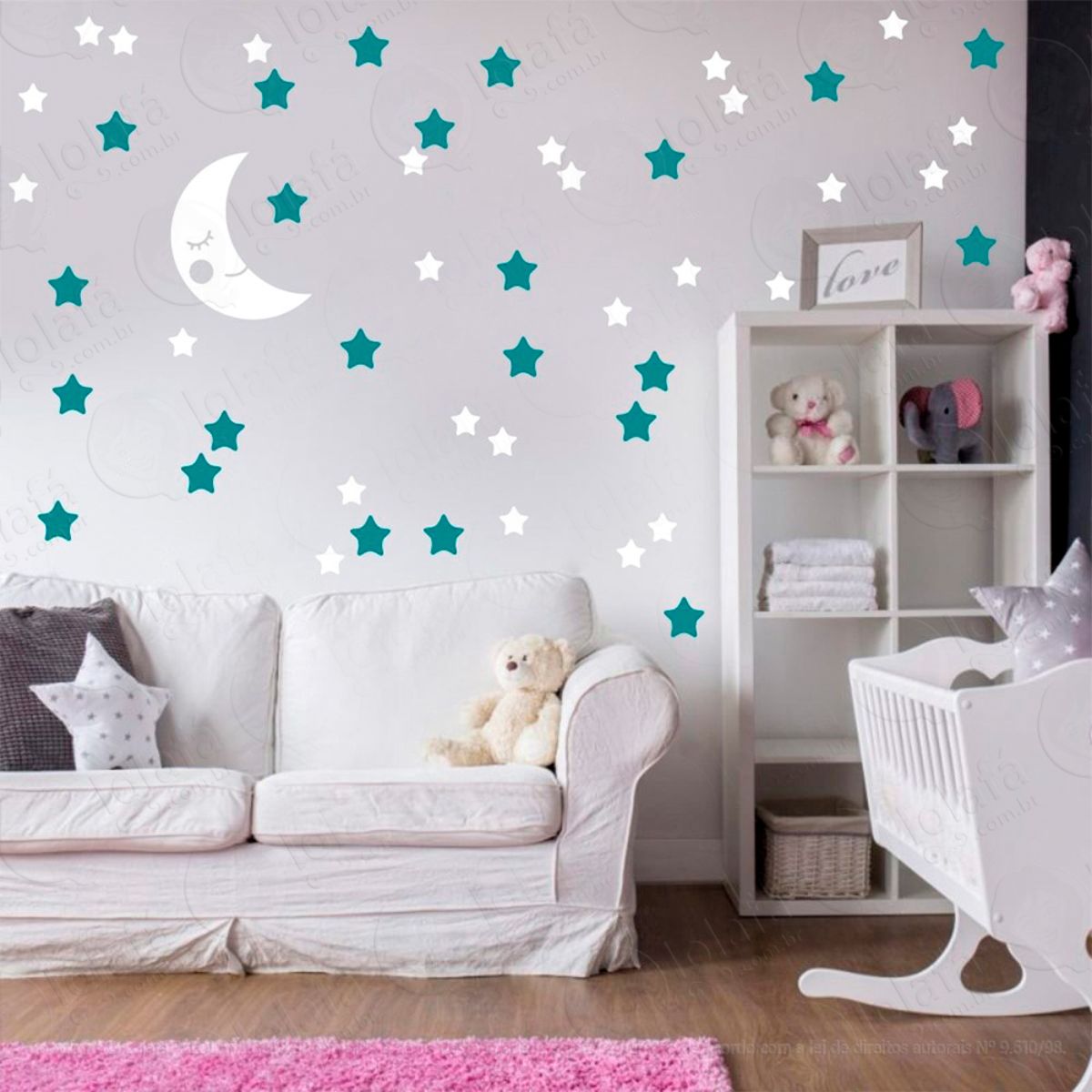 Adesivos Lua e Estrelas 53 Peças Adesivos para Quarto de Bebê Infantil Mod:582