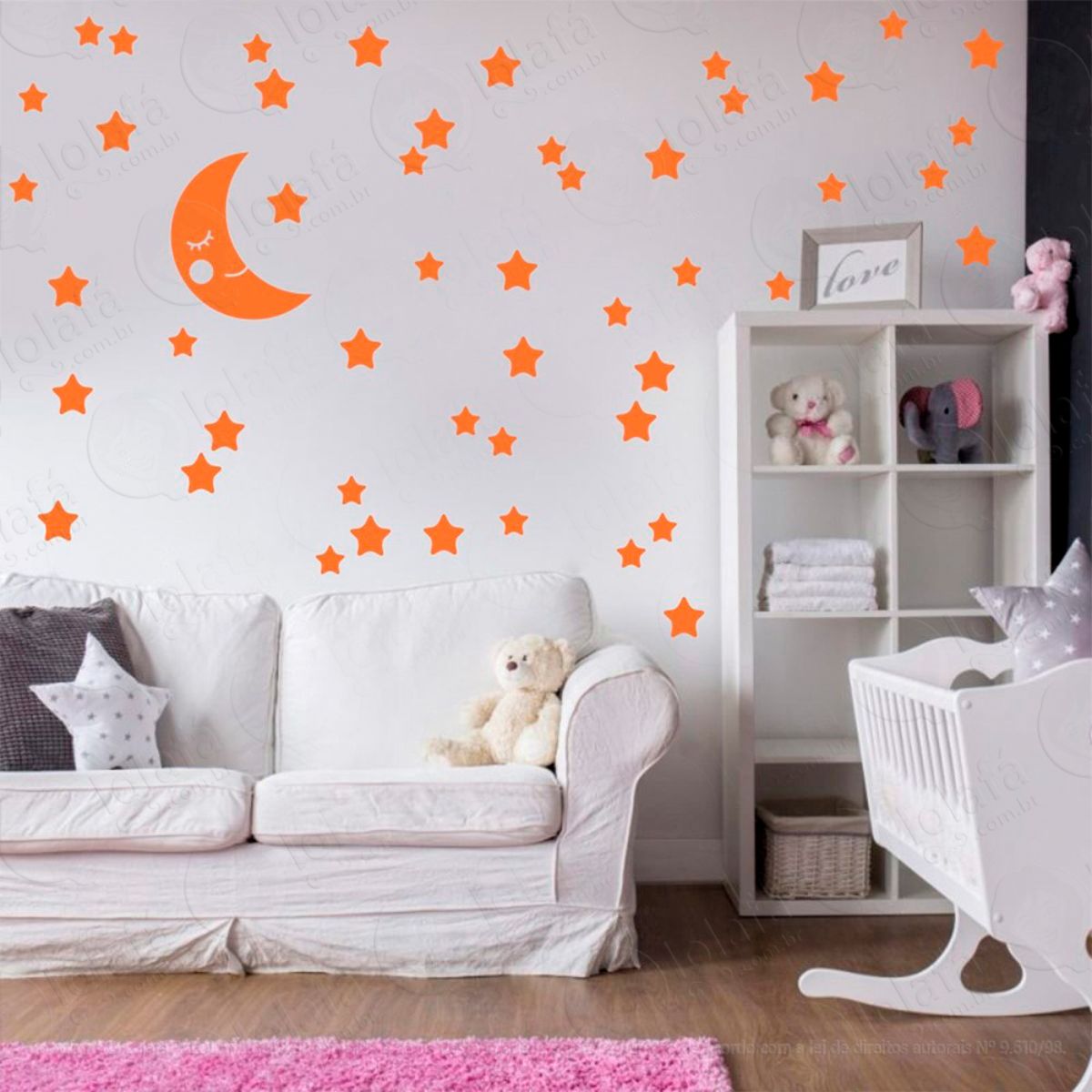 Adesivos Lua e Estrelas 53 Peças Adesivos para Quarto de Bebê Infantil Mod:583