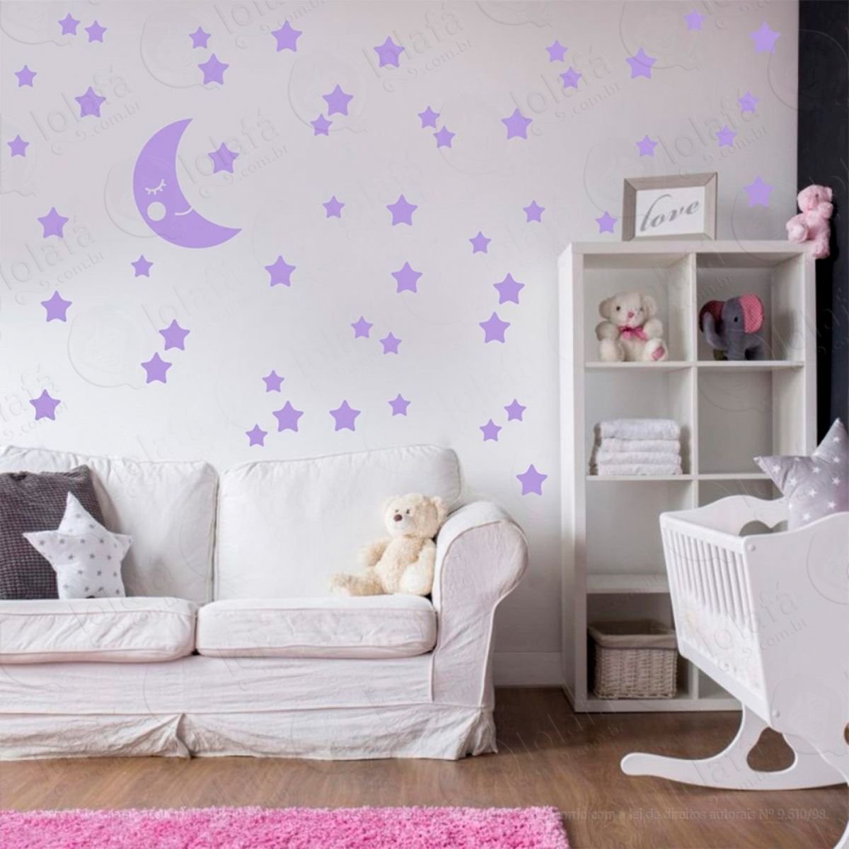Adesivos Lua e Estrelas 53 Peças Adesivos para Quarto de Bebê Infantil Mod:584