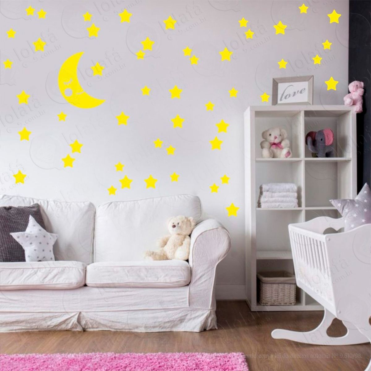 Adesivos Lua e Estrelas 53 Peças Adesivos para Quarto de Bebê Infantil Mod:586