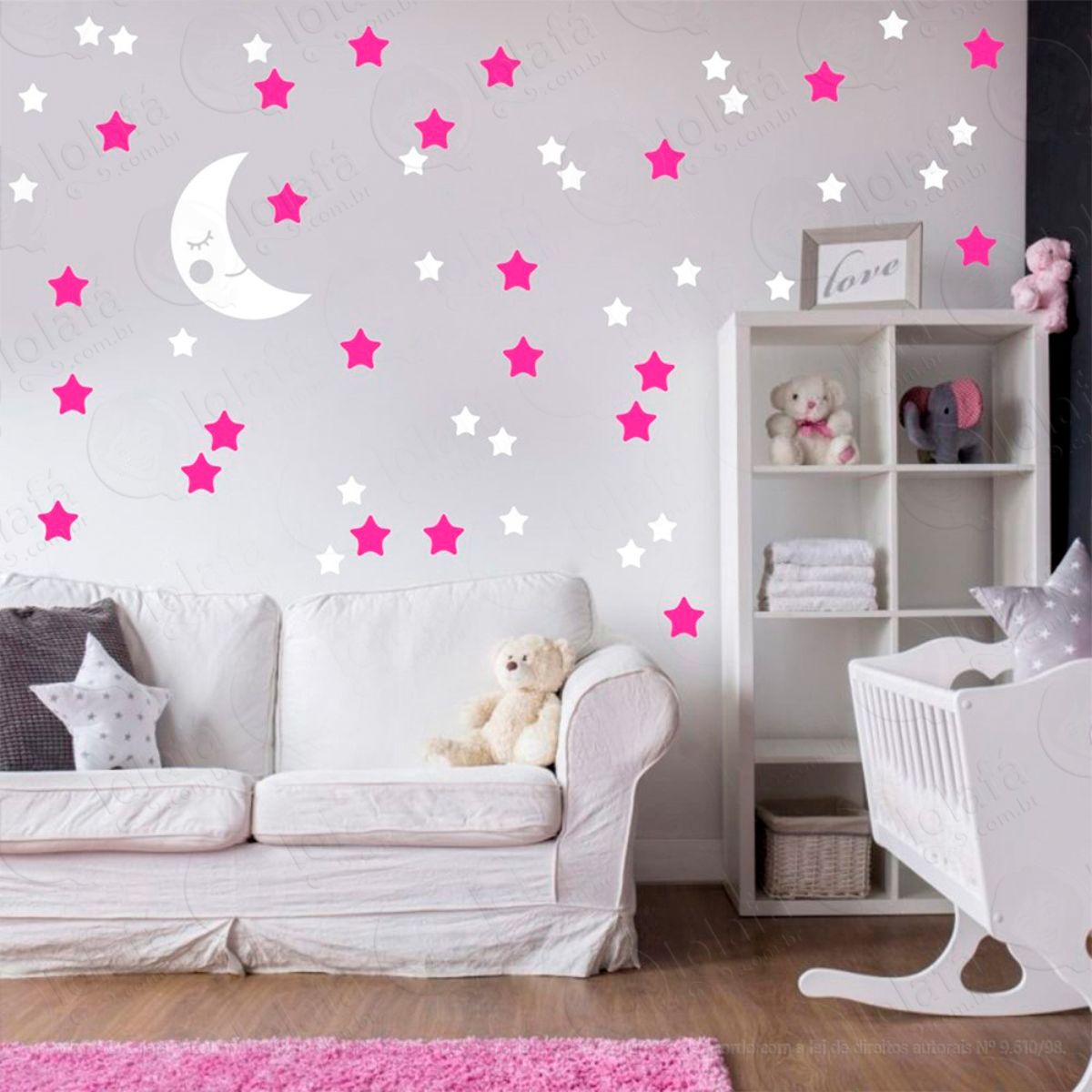 Adesivos Lua e Estrelas 53 Peças Adesivos para Quarto de Bebê Infantil Mod:587
