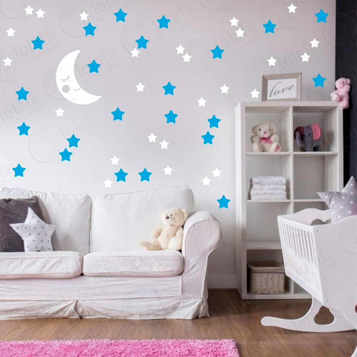 Adesivos Lua e Estrelas 53 Peças Adesivos para Quarto de Bebê Infantil Mod:592