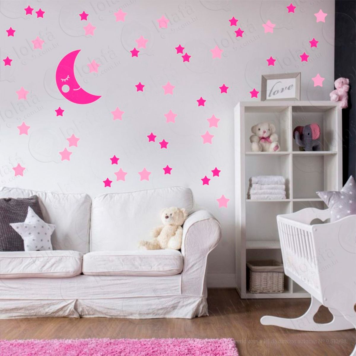 Adesivos Lua e Estrelas 53 Peças Adesivos para Quarto de Bebê Infantil Mod:594