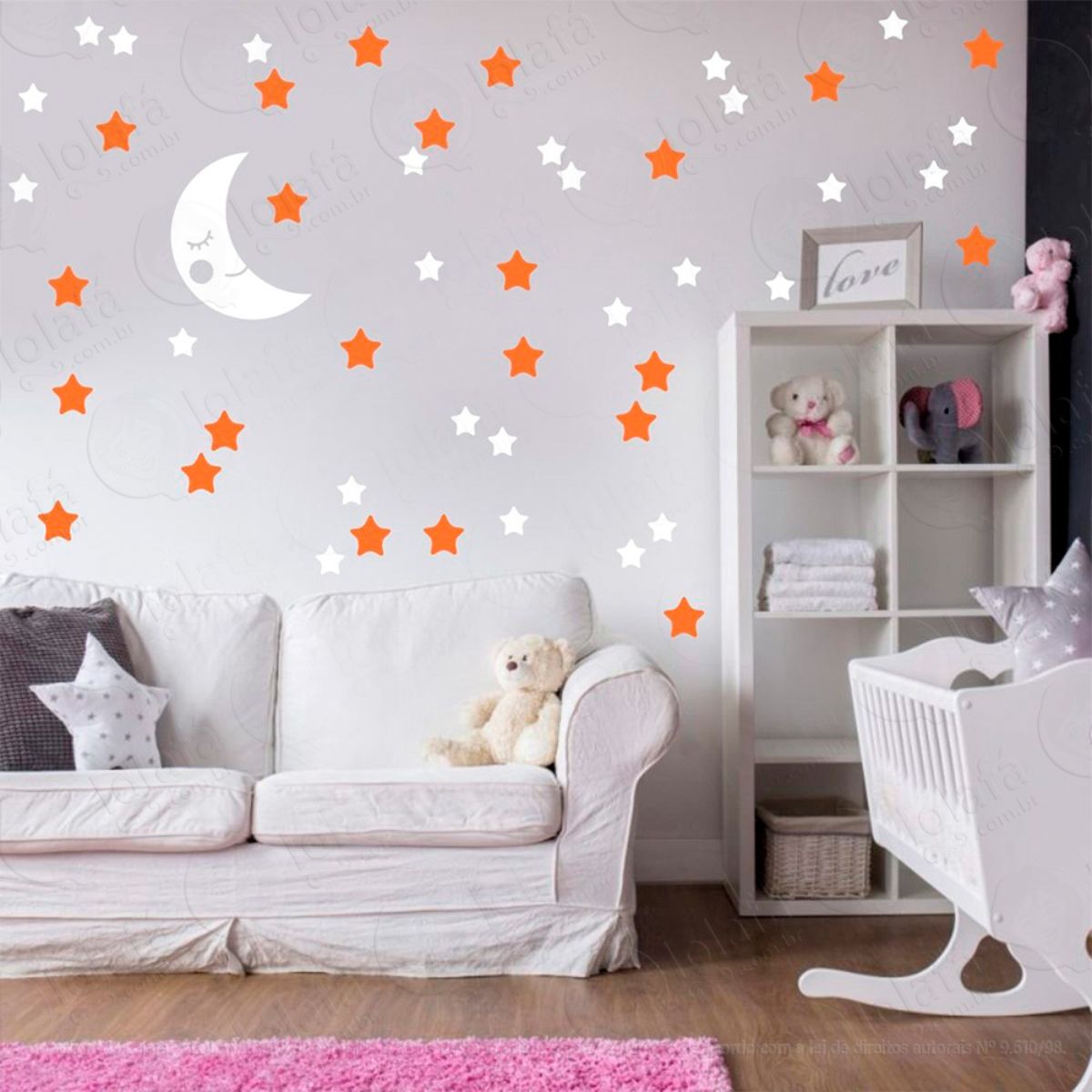 Adesivos Lua e Estrelas 53 Peças Adesivos para Quarto de Bebê Infantil Mod:596